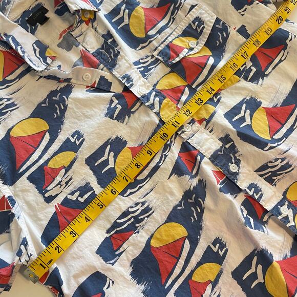 J. Crew Sailboat Print Button Shirt Mens Large Cotton Nautical Preppy Boats - Picture 8 of 9